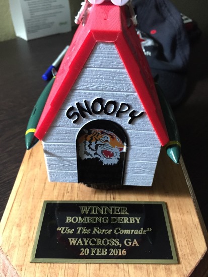 Winner's trophy for a bombing derby held in Waycross, Georgia in February of 2016